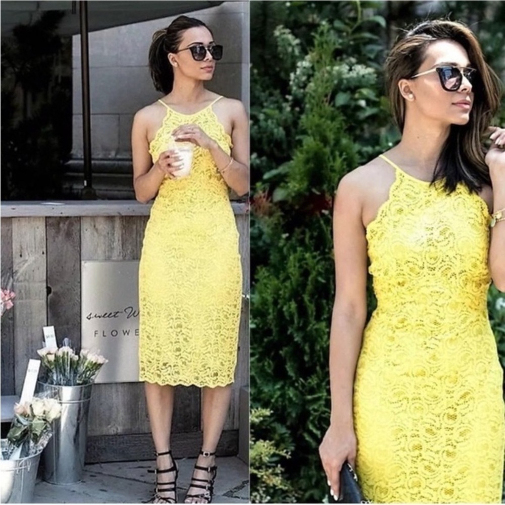 🔥Zara yellow sleeveless lace knee length dress Medium